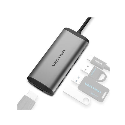 [CLEARANCE] Vention USB-C to HDMI / USB 3.0*3 / PD Docking Station Converter Hub 4K/30Hz 5Gbps Tinned Copper (CNB) 0.15M Gray Metal Type