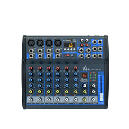 KEVLER Kix Audio 8 Channel Compact Bluetooth Audio Mixer with 4 Microphone/Line, 2 Stereo Input, LED Display, 3 Band EQ with USB and MP3 Playback and Record Function and 16 DSP Effects | BMX-8UP