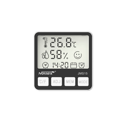 Noyafa JMS15 Digital Humidity and Temperature Gauge Thermo Hygrometer with LCD Display Time, Date and Alarm Clock Settings