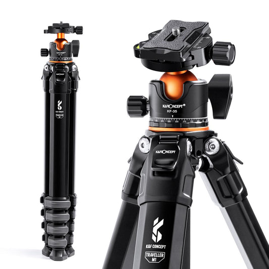 K&F Concept Mutate Series Lightweight Compact Travel Camera Tripod Aluminum Alloy with Ball Head, 1.77m Max Height, 15kg Load Capacity