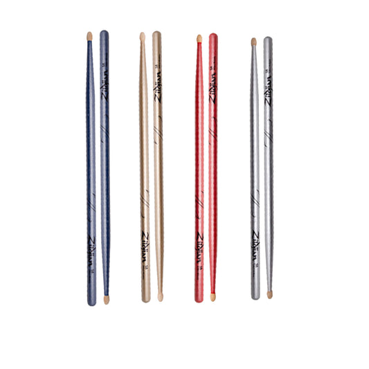 Zildjian 5A Chroma Series Metallic Hickory Oval Tip Drumsticks for Drums and Cymbals (Blue, Pink, Silver, Gold) (Variety Pack Available) | Z5ACBU, Z5ACG, Z5ACP, Z5ACS, SDSP244
