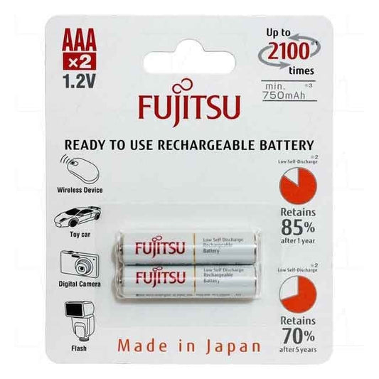 Fujitsu 1.2V 750mAh Ready-to-use NiMH Low Self-Discharge Rechargeable | HR4UTC AAA Battery Pack of 2
