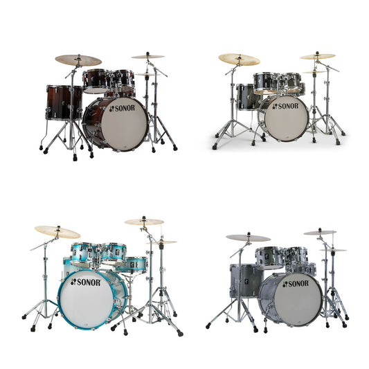 SONOR AQ2 Series 5-Piece Maple Wood Drum Kit Set with Chrome Plated  Hardware Finish (Bass Drum, Snare, Toms, Floor Tom) (Brown Fade, Transparent Stain Black, Aqua Silver Burst, Titanium Quartz)
