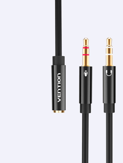 [CLEARANCE] Vention TRS Dual 3.5mm Male to 4-Pole 3.5mm Female 0.3-Meter ABS Type Gold Plated (BBTBY) Audio Cable for Amplifiers, PC, Laptops