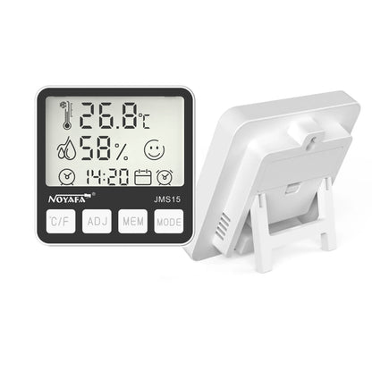Noyafa JMS15 Digital Humidity and Temperature Gauge Thermo Hygrometer with LCD Display Time, Date and Alarm Clock Settings