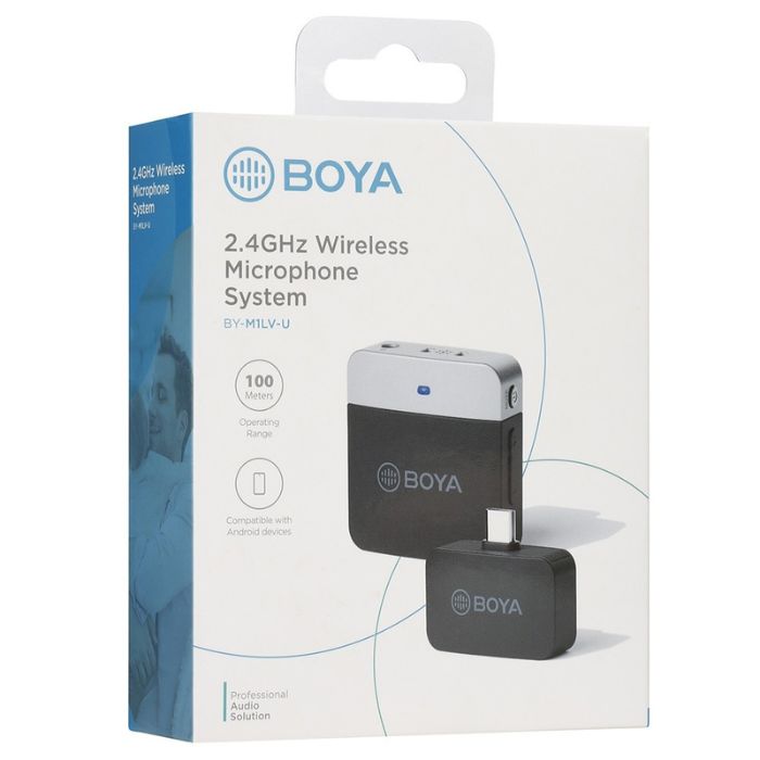Boya BY-M1LV U/D 2.4GHz Wireless Microphone System Type-C USB / iOS Lightning Port Transmitter Receiver Mini Recording Mic for Mobile Interviews and Vlogging