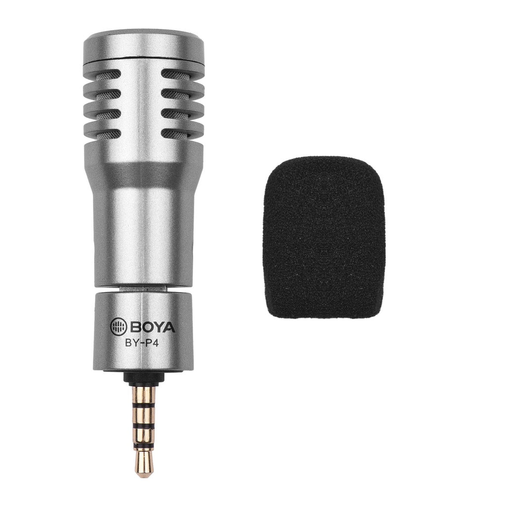Boya BY-P4 Omnidirectional Condenser Mini Microphone with 3.5mm TRRS plug, Windscreen for Smartphone Laptop Tablet Vlog Recording
