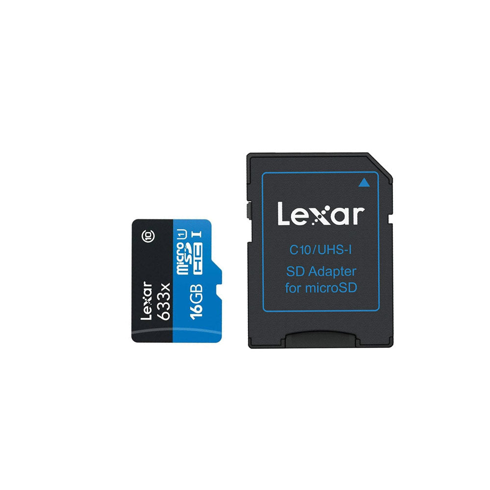 Lexar 16GB High Performance SDXC V30 633x U1 UHS-1 Class 10 Micro SD Card with 95Mb/20Mb/s Read and Write Speed and SD Card Adapter