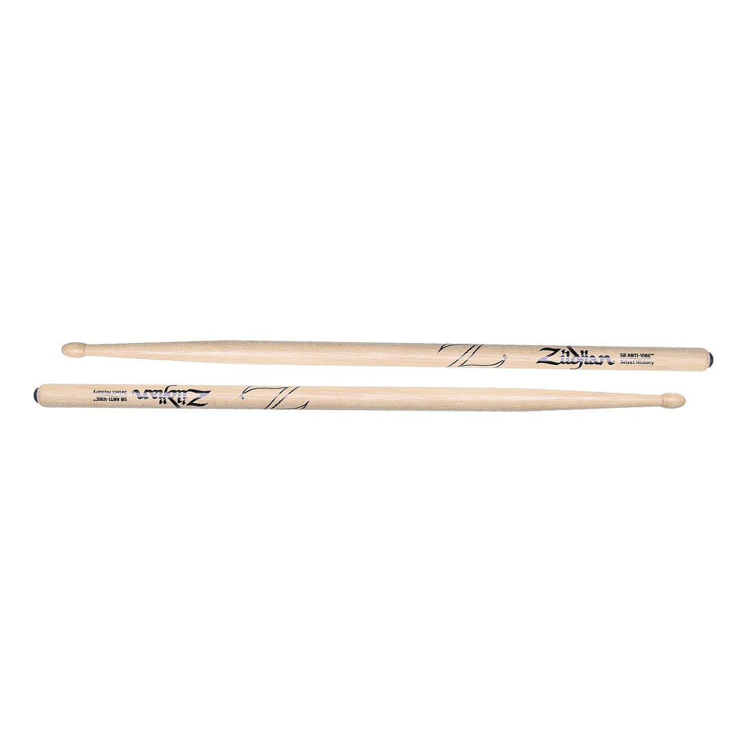 Zildjian 5B Anti-Vibe Hickory Wood Tip Teardrop Drumsticks for Drums and Cymbals | Z5BA