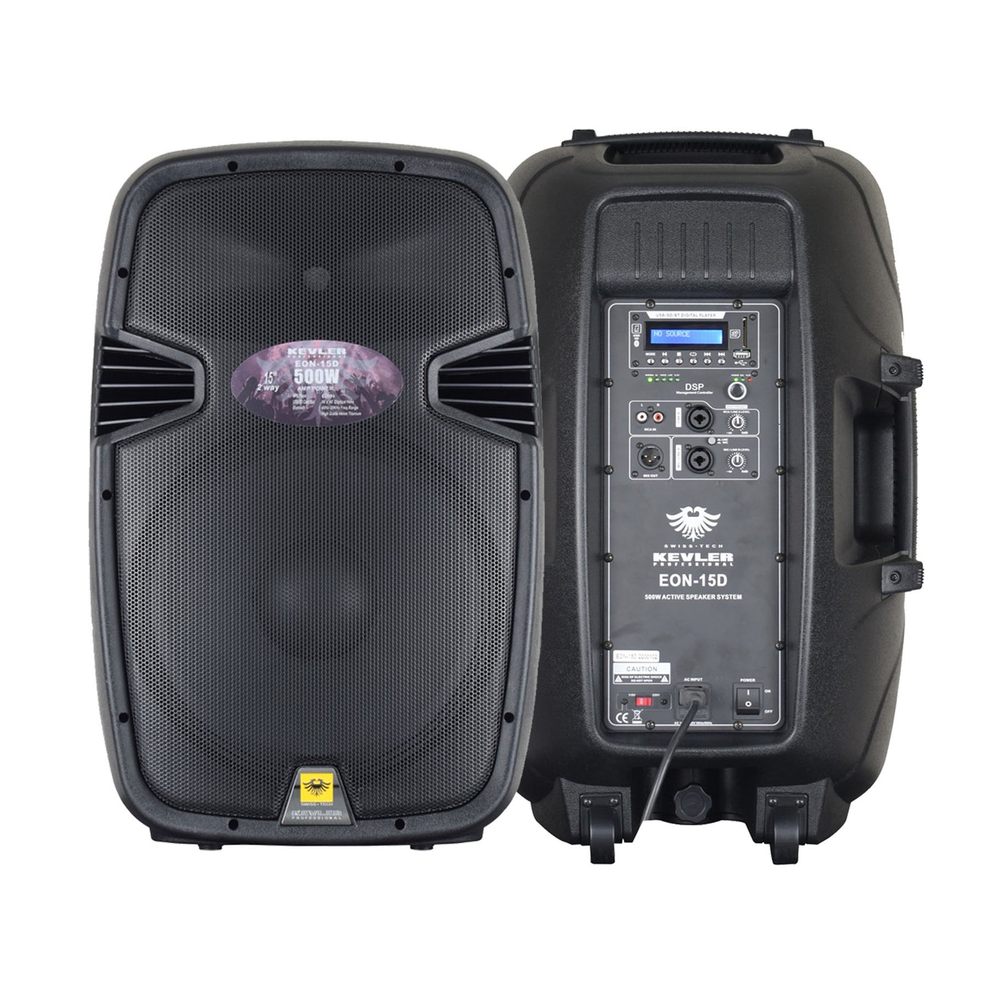 KEVLER EON-15D 15" 800W 2-way Full Range Active Loud Speaker with LCD Display and Class D Amplifier, Built-In USB Port / Bluetooth Function, XLR, RCA Line, Mic I/O and DSP Control
