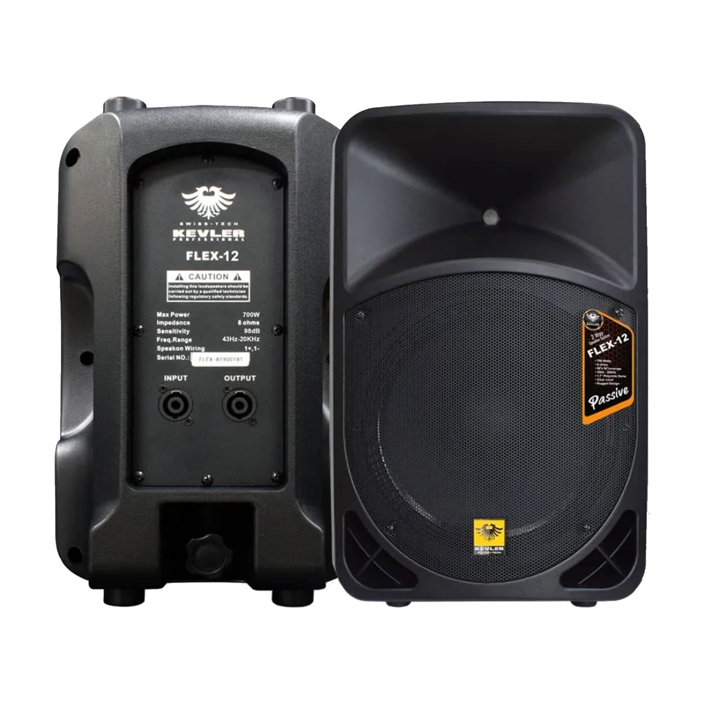KEVLER FLEX-12 12" 700W 2-Way Bass Reflex Range Passive Loud Speaker (Pair) with Multiple Handles, Bottom Pole Mount, Multi Angle Enclosure and Easy Daisy-Chain Loop Connection