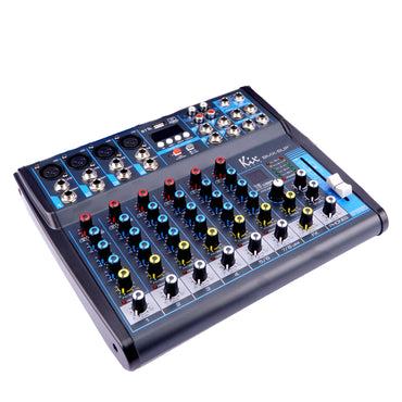 KEVLER Kix Audio 8 Channel Compact Bluetooth Audio Mixer with 4 Microphone/Line, 2 Stereo Input, LED Display, 3 Band EQ with USB and MP3 Playback and Record Function and 16 DSP Effects | BMX-8UP