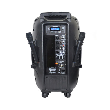 Crown PRO-5008R+ 480W 15" 2-Way Active Rechargeable Sound System Bluetooth Speaker with LCD Display, 5 Band Equalizer, 2 Wireless Mics,  Microphone, Guitar Input, USB & SD Port, Aux Line I/O