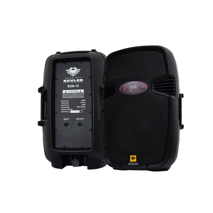 KEVLER EON-12 12" 500W 2-Way Bass Reflex Full Range Passive Loud Speaker with Multiple Handles, Bottom Pole Mount, Multi Angle Enclosure and Easy Daisy-Chain Loop Connection