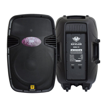 KEVLER EON-15 15" 800W 2-Way Bass Reflex Full Range Passive Loud Speaker (PAIR) with Multiple Handles, Bottom Pole Mount, Multi Angle Enclosure and Easy Daisy-Chain Loop Connections