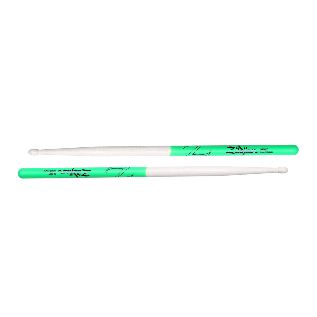 Zildjian 5B Maple Wood Drumsticks Oval Tip for Drums and Cymbals (Green/White) | Z5BMDG