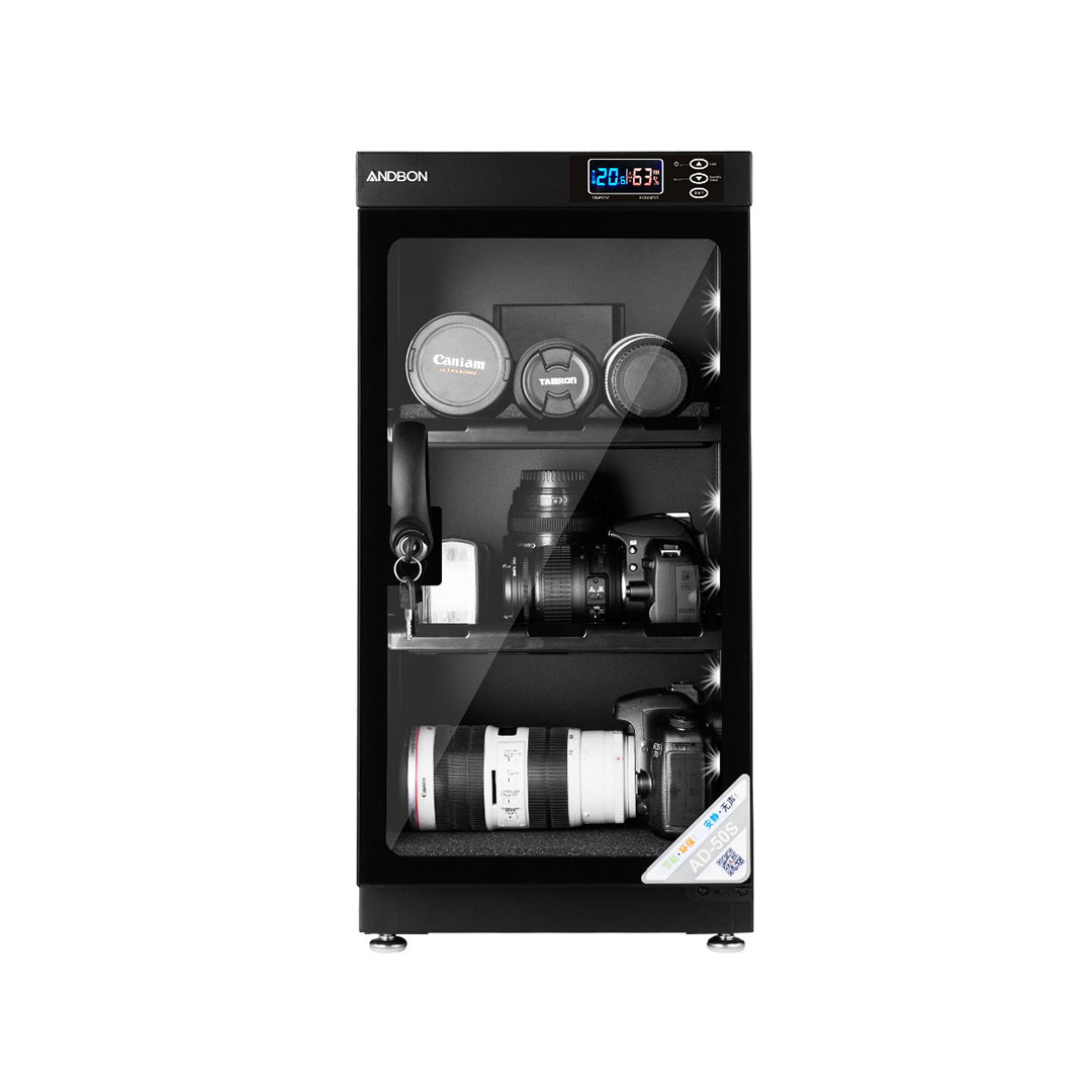 Andbon AD-50S, AD-50S-RM 50L Dry Cabinet Box Liters Digital LCD Display with Automatic Humidity Controller for Lens and Cameras (Black, Wooden)