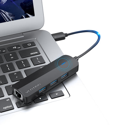 [CLEARANCE] Vention 3-Port USB 3.0 Nickel Plated 0.15-Meter Hub with 1000Mbps Gigabit Ethernet LAN Adapter and Micro-USB Power Port for Keyboards, Mouse, Flash Drive | CHNBB