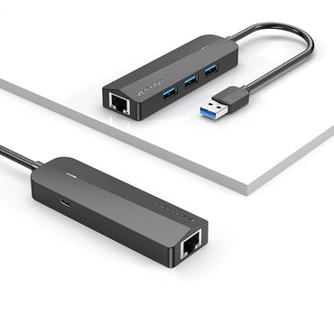 [CLEARANCE] Vention 3-Port USB 3.0 Nickel Plated 0.15-Meter Hub with 1000Mbps Gigabit Ethernet LAN Adapter and Micro-USB Power Port for Keyboards, Mouse, Flash Drive | CHNBB