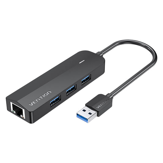 Vention 3-Port USB 3.0 Nickel Plated 0.15-Meter Hub with 1000Mbps Gigabit Ethernet LAN Adapter and Micro-USB Power Port for Keyboards, Mouse, Flash Drive | CHNBB