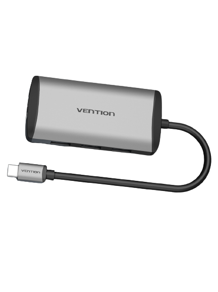 Vention Multi-Use USB-C to HDMI/USB 3.0*3/RJ45/PD Docking Station Converter 4k 30Hz Nickel Plate (CNCH)