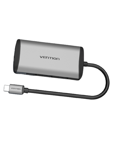 [CLEARANCE] Vention Multi-Use USB-C to HDMI/USB 3.0*3/RJ45/PD Docking Station Converter 4k 30Hz Nickel Plate (CNCH) 0.15M Gray Metal Type