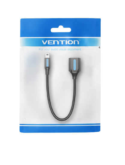 Vention USB 2.0 Mini-B Male to A Female OTG 0.15M Tinned Copper Cable 480Mbps (CCT) Black PVC Type