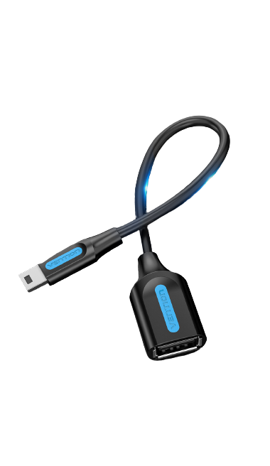 Vention USB 2.0 Mini-B Male to A Female OTG 0.15M Tinned Copper Cable 480Mbps (CCT) Black PVC Type