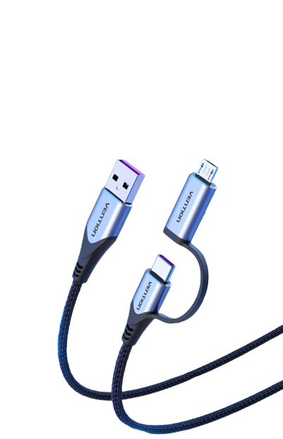 Vention USB 2.0 A Male to 2-in-1 USB-C & Micro-B Male 5A Cable 480Mbps (CQFH) (Available in Different Lengths)