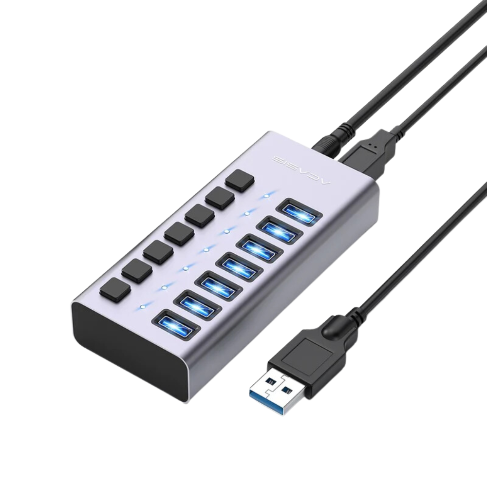 ACASIS 7 / 10 / 13 / 16 Ports USB 3.0 Splitter Docking Station Charging Hub with 5Gbps High-Speed Data, 3A Fast Charging, and 12V External DC Power Adapter | HS-707MG HS-710MG HS-713MG HS-716MG