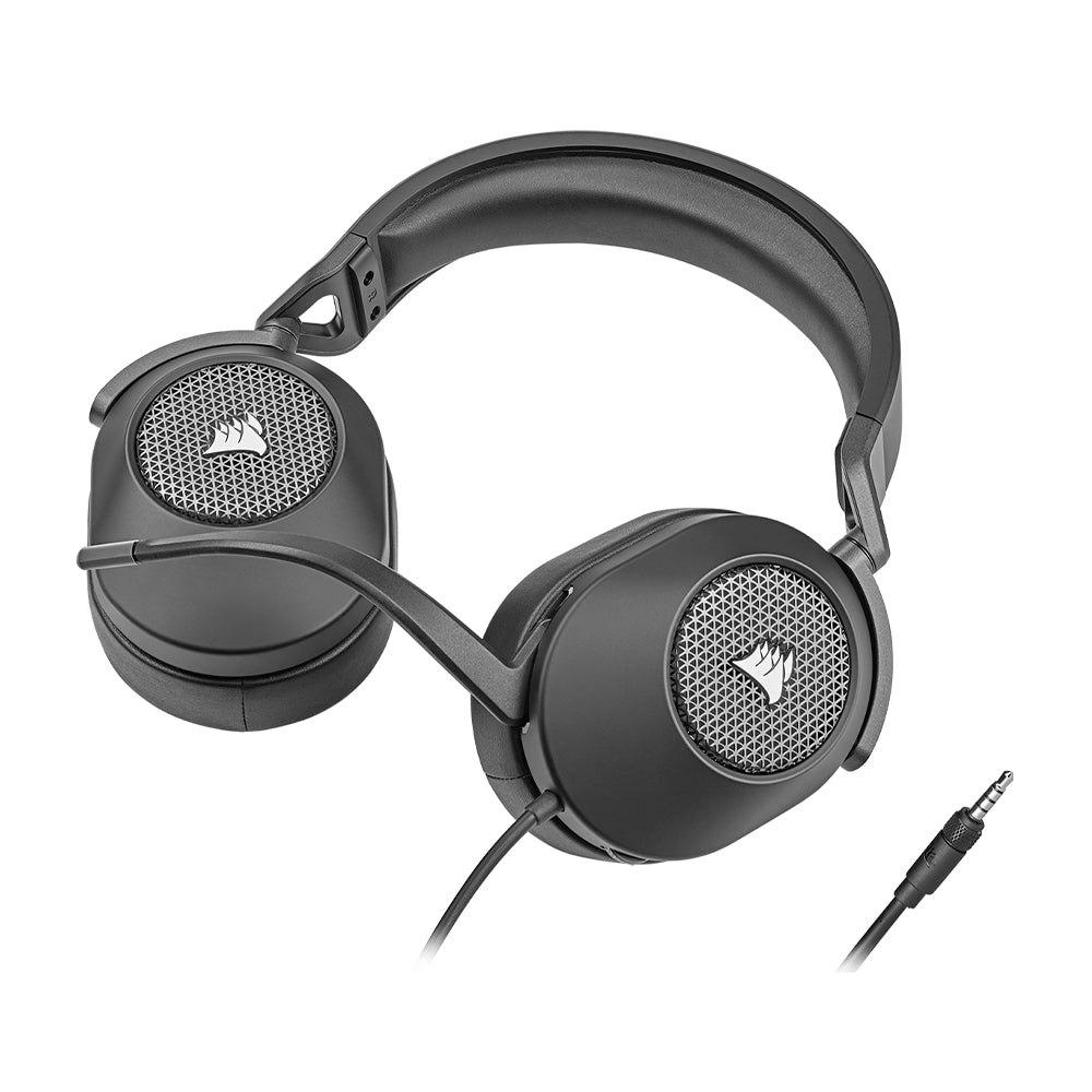 CORSAIR HS65 Wired Gaming Headphone with On-Ear Controls, Dolby Audio 7.1 Surround and Omnidirectional Flip to Mute Microphone and iCUE EQ Equalizer App Support for PC Computer Laptop and Gaming Consoles (Carbon, White)