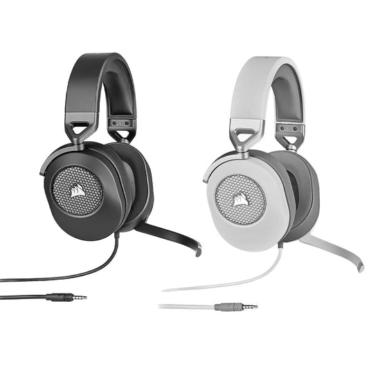 CORSAIR HS65 Wired Gaming Headphone with On-Ear Controls, Dolby Audio 7.1 Surround and Omnidirectional Flip to Mute Microphone and iCUE EQ Equalizer App Support for PC Computer Laptop and Gaming Consoles (Carbon, White)