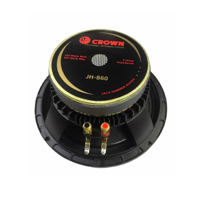 Crown 600W 8" Jack Hammer Series Professional Instrumental High Power Speaker with Aluminum Die-Cast Casing, Max 8 Ohms Impedance, 65mm Voice Coil, 36Hz-16kHz Frequency Response and 108dB Sensitivity Level | JH-860