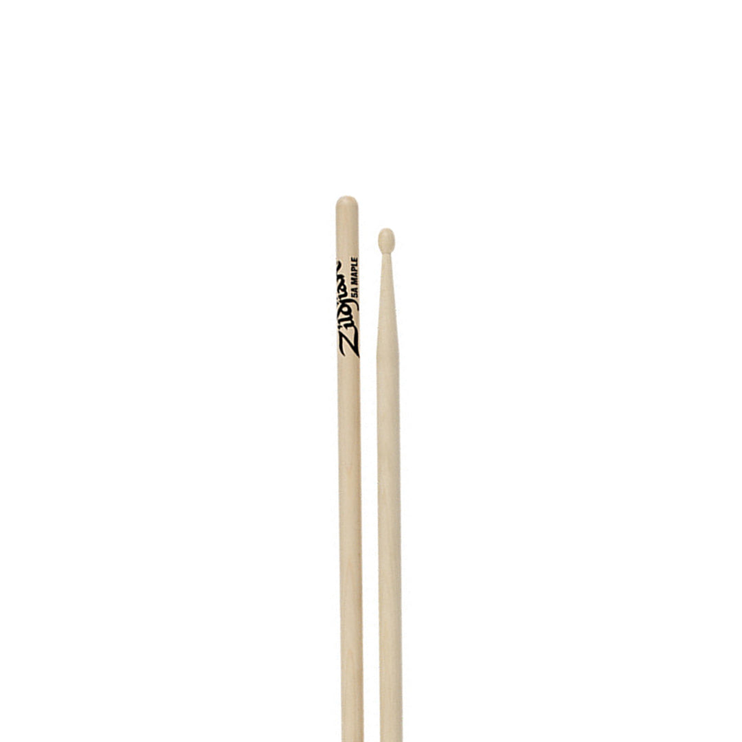 Zildjian 5A Maple Wood Drumsticks Oval Tip for Drums and Cymbals ( Natural, Green/White) | Z5AM, Z5AMDG