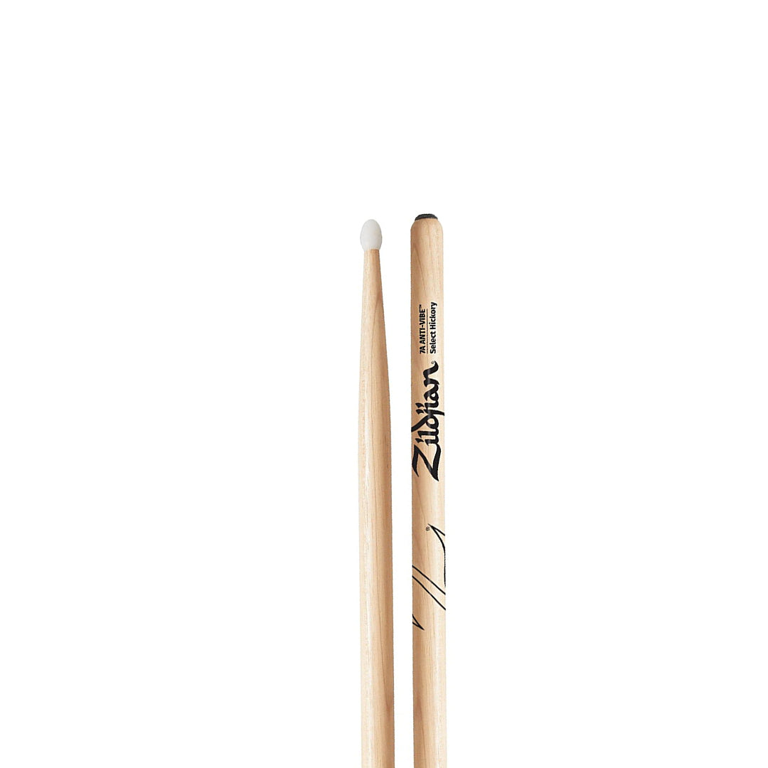 Zildjian 7A Anti-Vibe Series Hickory Drumsticks Round Tip for Drums and Cymbals (Wood, Nylon) | Z7AA, Z7ANA