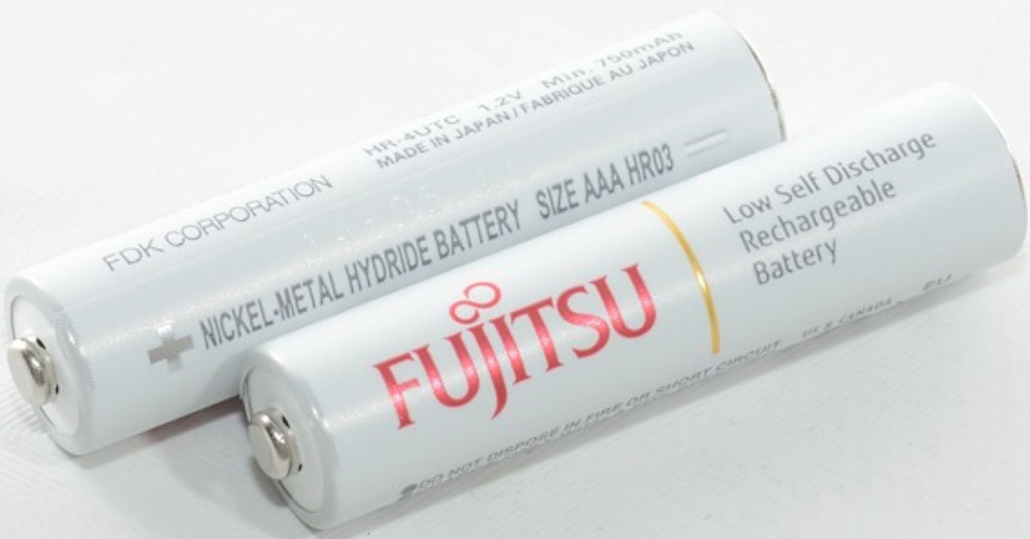 Fujitsu 1.2V 750mAh Ready-to-use NiMH Low Self-Discharge Rechargeable | HR4UTC AAA Battery Pack of 2