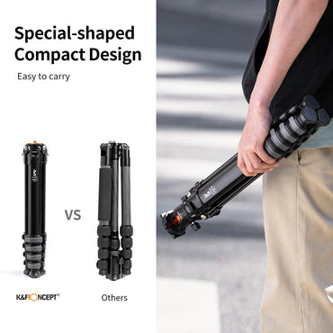 K&F Concept Mutate Series Lightweight Compact Travel Camera Tripod Aluminum Alloy with Ball Head, 1.77m Max Height, 15kg Load Capacity