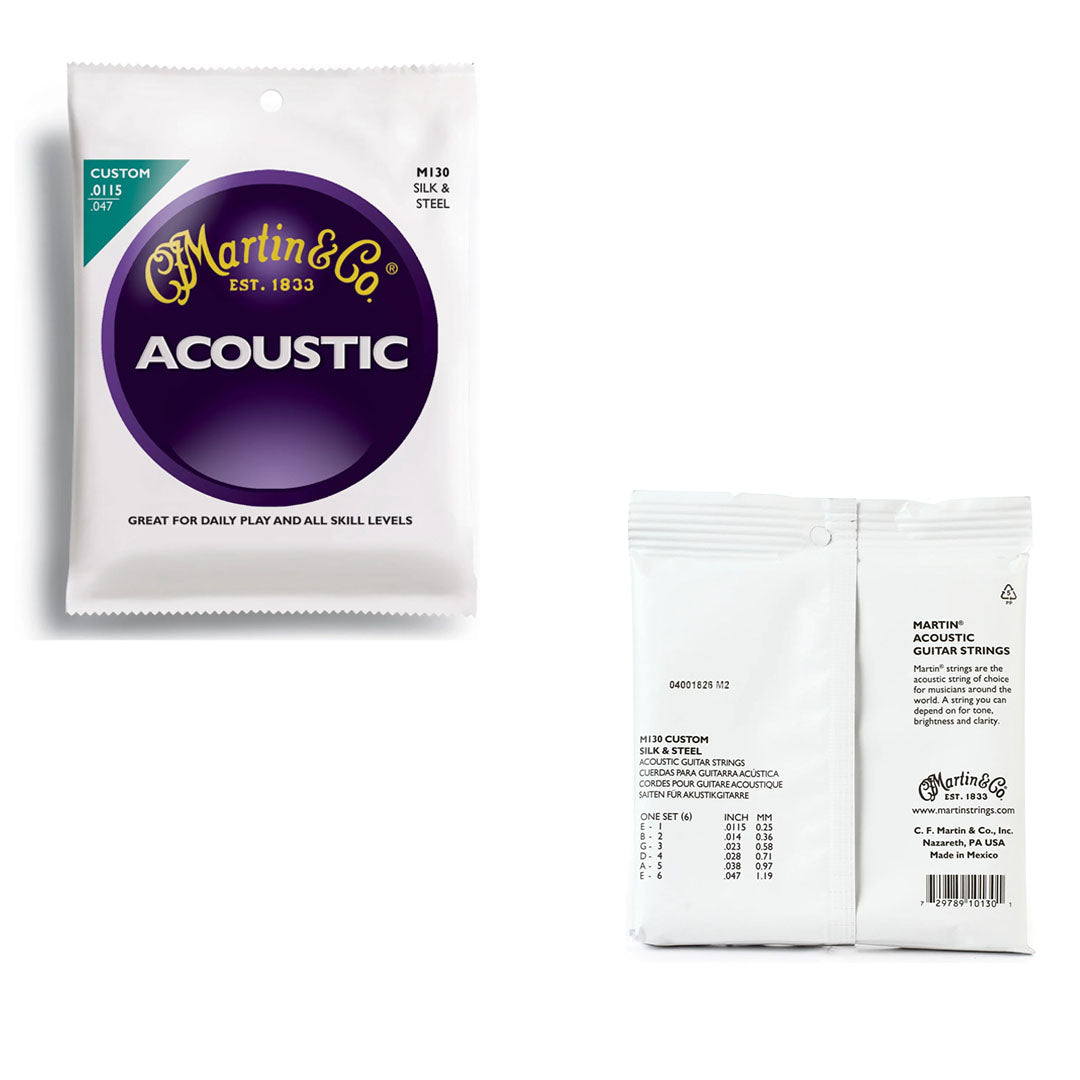 Martin Co. M130 Silk Steel Acoustic Folk Guitar Strings Set Light .115 .047 M 130