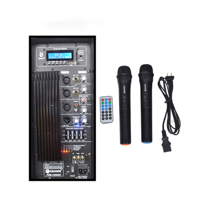 Crown PRO-5008R+ 480W 15" 2-Way Active Rechargeable Sound System Bluetooth Speaker with LCD Display, 5 Band Equalizer, 2 Wireless Mics,  Microphone, Guitar Input, USB & SD Port, Aux Line I/O