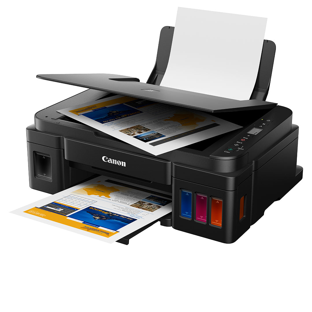 Canon PIXMA G2010 Refillable Inkjet Printer with 1200DPI Printing Resolution, Ink Efficient Feature, 100 Max Sheets, LCD Display and Borderless Printing for Office and Home Use