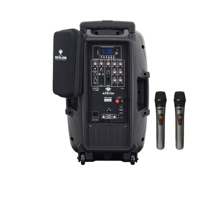 KEVLER EON-12HP 12" 450W 2-Way Full Range Active Loud Speaker with LCD Display and Class D Amplifier, USB Port/Bluetooth/FM Function, Mic Line, RCA and XLR I/O and 2 Wireless Microphones with Rechargeable Battery