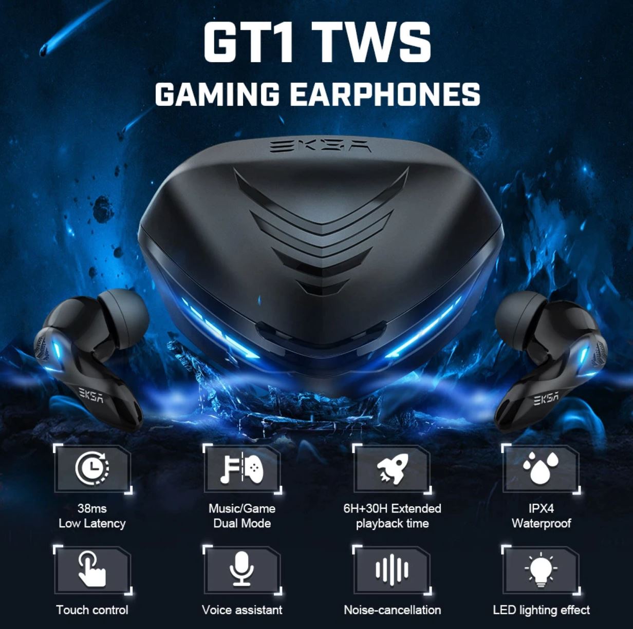 Eksa GT1 Bluetooth 5.0 TWS Wireless Gaming Earbuds with Low Latency and HIFI Level Sound Quality