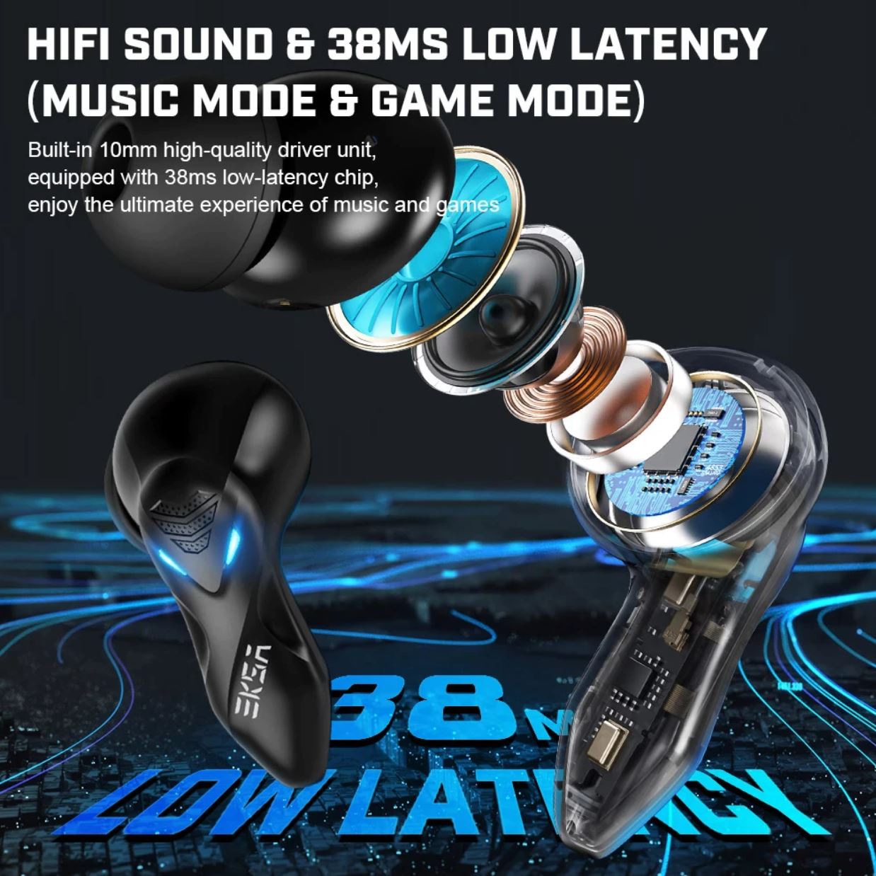 Eksa GT1 Bluetooth 5.0 TWS Wireless Gaming Earbuds with Low Latency and HIFI Level Sound Quality