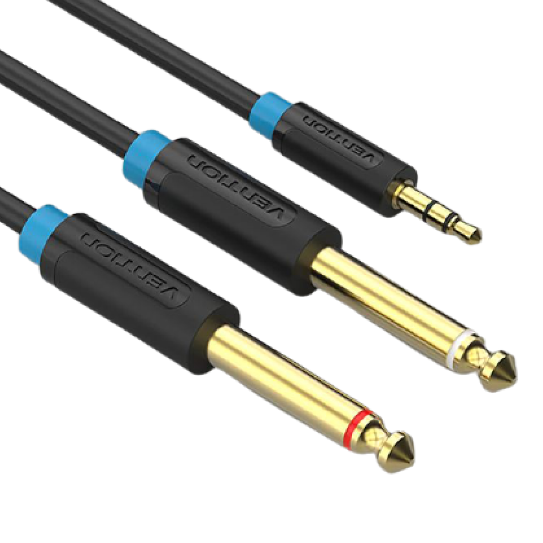 Vention 3.5mm Male to 2 6.5mm L / R Channel Male Gold Plated (BAC) Audio Cable for Amplifiers, Sound Box, Laptops, Mobile Phones (Available in Different Lengths)