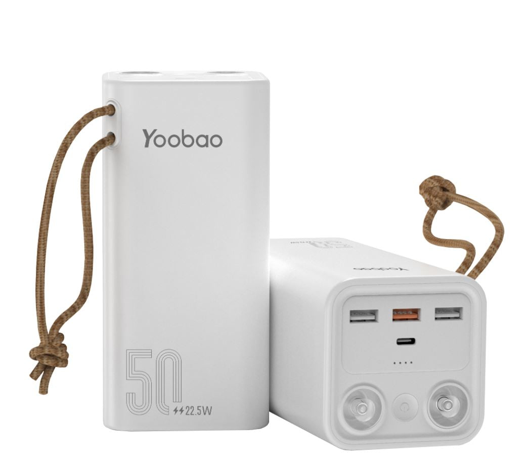Yoobao H5 Portable 50000mAh Power Station Powerbank PD22.5W Power Delivery Two-Way Quick Charge with 3 output and 2 LED Flashlight for Smartphone and Tablets (Black, White)