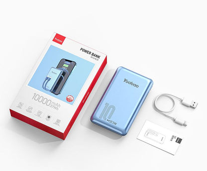 [CLEARANCE] Yoobao LC3 10000mAh Powerbank PD20W Power Delivery with Built-in 22.5W Fast Charging USB Type C and Lightning Cable (Blue)