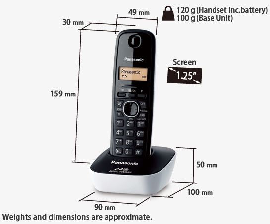Panasonic KX-TG3411 Single Line 2.4 Digital Cordless Wireless Phone Telephone Landline with Caller ID (Black, White)