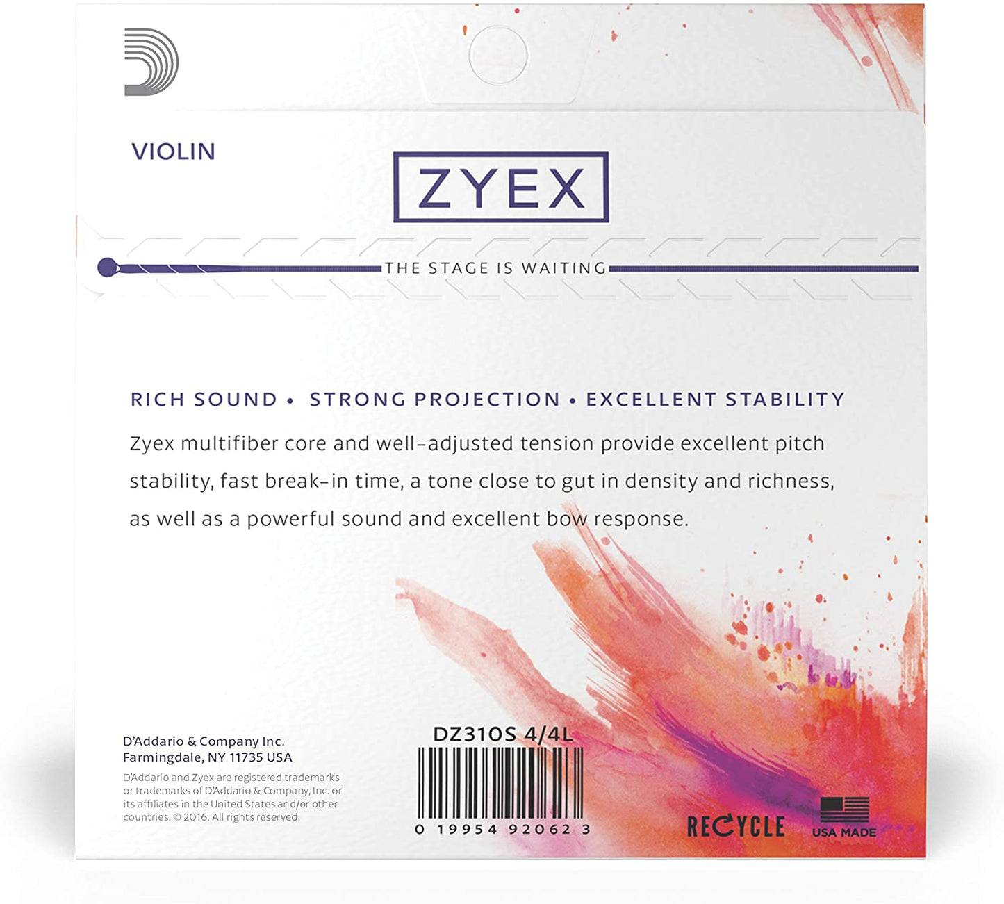 D'Addario Zyex 4/4 Scale Light Tension Silver D Violin String Set (DZ310S 4/4L) for Professional and Students Musicians, Intermediate Players