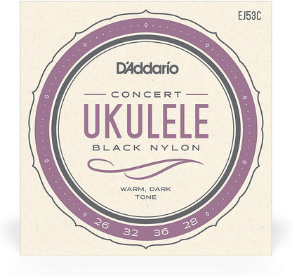 D'Addario Pro Arte Rectified Black Nylon Ukulele Strings with Dark Deep Tones (Hawaiian Concert, Soprano), (EJ53C, EJ53S) for Musicians and Singers
