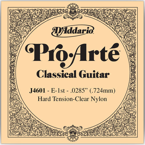 D'Addario Pro Arte Nylon Classical Guitar Single Strings Hard Tension (J4601, J4602, J4603, J4604, J4605, J4606) (1st, 2nd, 3rd, 4th, 6th)